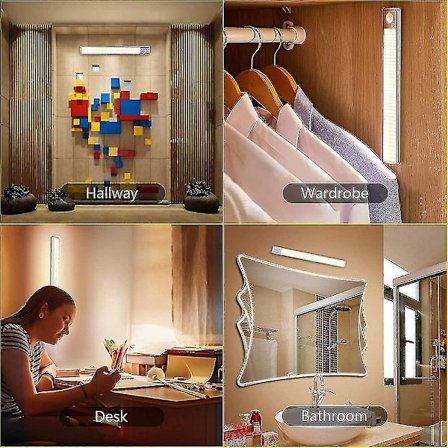 Trådlös 80 Led Pir Rörelsesensor Ljus USB Uppladdningsbar Strip Skåp Lampa