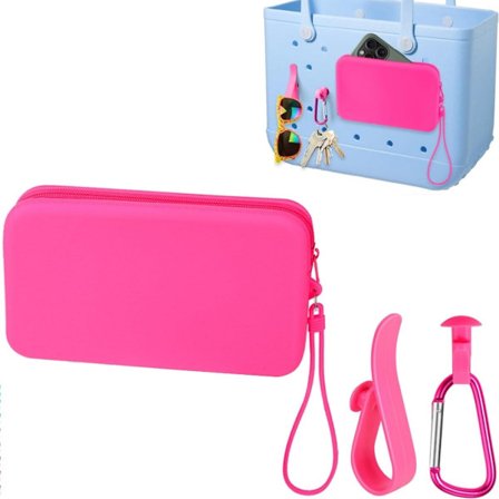 1 sett - Vesketilbehør - Silikonlomme med glidelås - Veskeanheng - Rosarød - Kompatibel med strandvesker