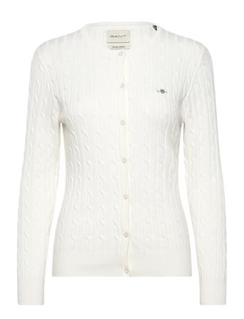 Stretch Cotton Cable Cardigan Tops Knitwear Cardigans White GANT