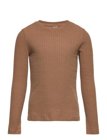 Lpelly Rib Ls Solid Blouse T-shirts Long-sleeved T-shirts Ruskea Little Pieces