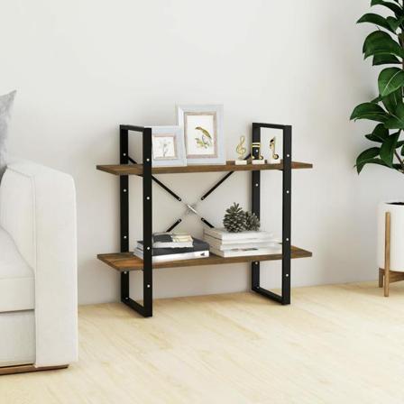 Vidaxl Bokhylla 2 Hyllor Rökfärgad Ek 80x30x70 Cm Konstruerat Tr Brun