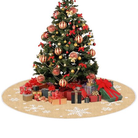 Julgransmatta, 77 cm rund snöflinga jute julgransmatta för