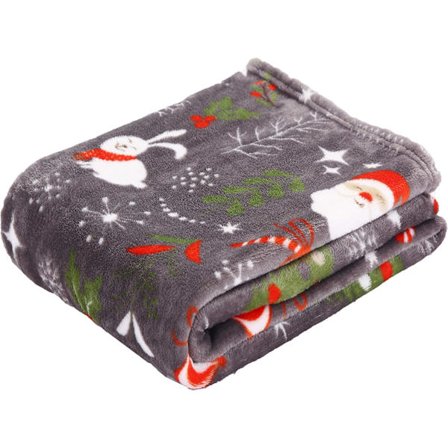 Elegant Comfort Sammet Touch Ultra Plysch Julhelg Tryckt Filt - 130 x 150 cm, Jultomte Snögubbe Grå