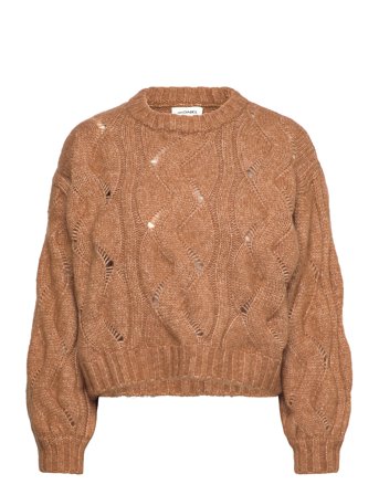 Monki Short Cable Knitted Sweater - Brown - XXS