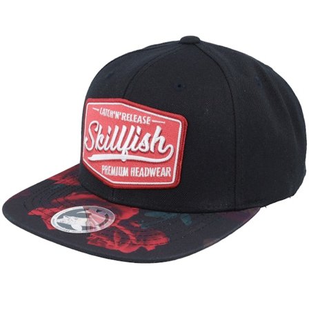 Skillfish - Rouge snapback Casquette - Premium Fishing Roses Black/Red Snapback @ Hatstore