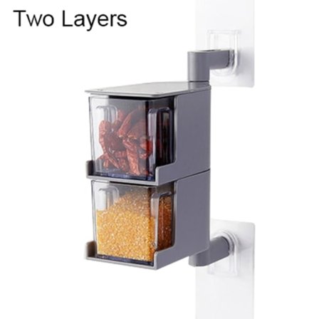 [NT] Monikerroksinen 360 astetta pyörivä seinäteline Mausteteline Mausteet Säilytyslaatikko Purkit Järjestäjä Säiliö Harmaa