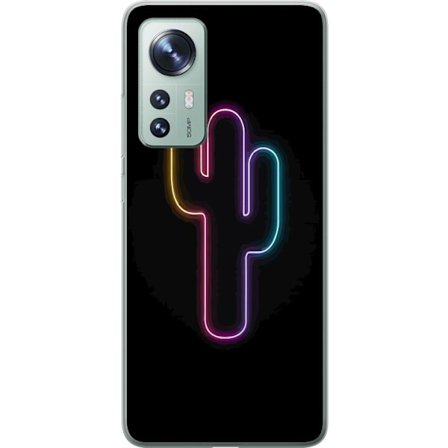 Yhteensopiva Puhelinkuori Xiaomi Xiaomi 12 Neonpiirros kaktuksista vaaleanpunaisessa ja sinisessä valossa tummaa taustaa vasten