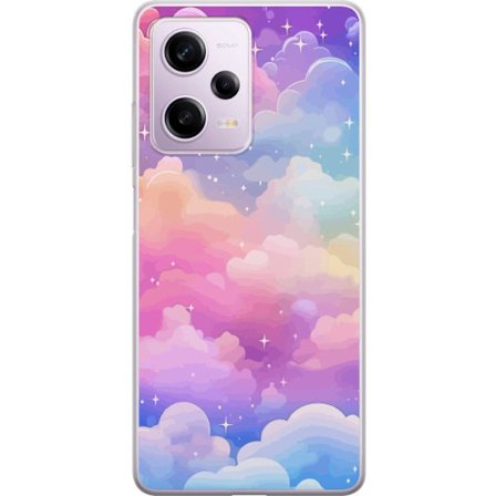 Kompatibelt Mobildeksel til Xiaomi Redmi Note 12 Pro Søt enhjørning med regnbuefarget hår mot en stjernebelagt pastellbakgrunn i kawaii-stil