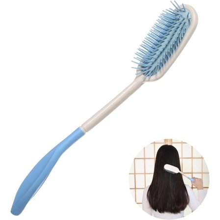 Hårbørste med langt skaft, blød kam og børste, skønhedshår til ældre og handicappede