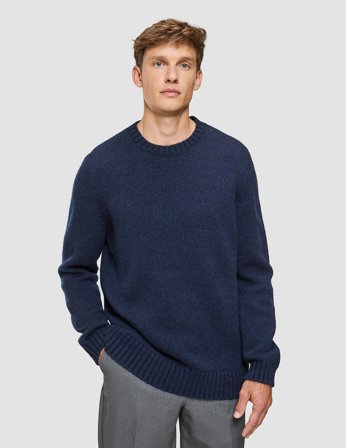 Shaping New Tomorrow - Chunky Soft Wool Knit Crewneck - Dark Navy Melange - Herre - Størrelse XXL