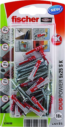 FISCHER UNIVERSALPL DUOPOWER 5X25 S BK A18 STK MED SKRUE