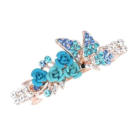 Roseblomst design hårnål rhinestone hårnål sommerfugl klips tilbehør, produktet er holdbart, størrelsen er 6,5*2cm/2,5*0,7 tommer