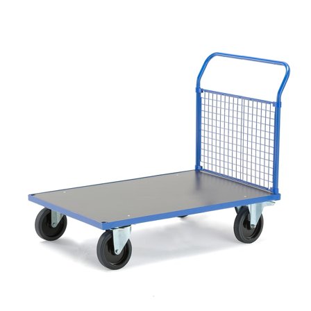 Plattformsvagn, 1 nätgavel, 1200x800 mm, 1000 kg, elastiskt massivgummihjul, med broms