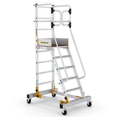Mobile steps with safety gate, 6 treads, H 1500 mm