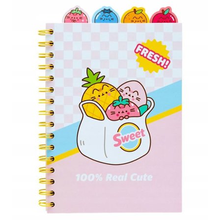Notebooks Faneblade - PUSHEEN - A5 - Frugt Mønster - Rosa Farve - Spiral
