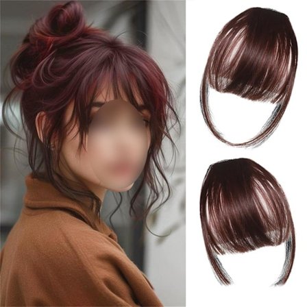 Sömlös 3D Clip-In Lugghårförlängning, 100% Äkta Hårlugg, 2 st Clip-In Luggar, (Brun)