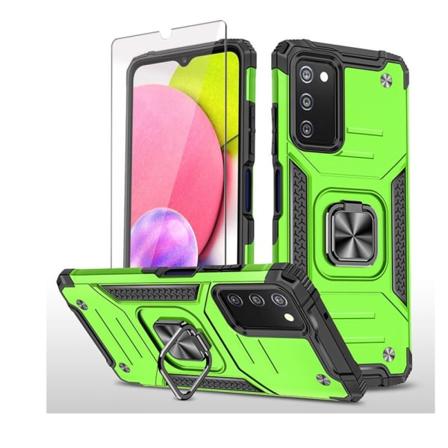 Xhy Samsung Galaxy A03S Case med skärmskydd Magnetisk ringhållare Kickstand Militärklass helkropp Dubbellagers fallskyddsmatta green