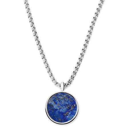 Orisun | Collier à pendentif rond en lapis-lazuli et en acier inoxydable argenté pour hommes - Chaînes en acier - pour Hommes - Arkai