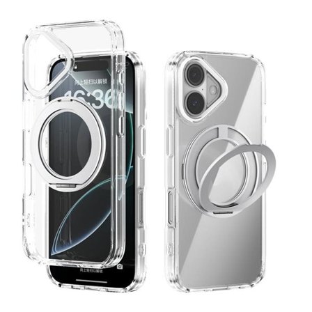 Bakskal med MagSafe och mobilring till iPhone 16 - Klar/Vit