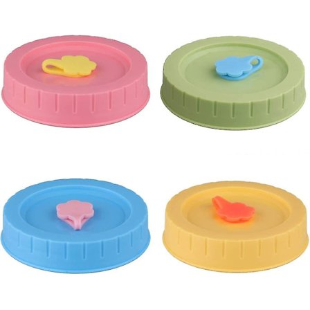 Set med 4 Mason Jar Lock med Dekorativa Förvaringslock, Hål för Sugrör