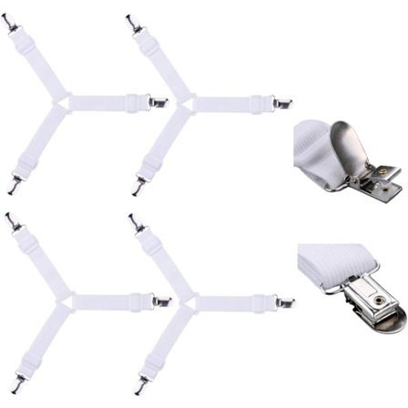 4 stk. - Hvide justerbare elastiske lagenstropper trekantstøtte