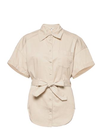 Objaubrey Twill 2/4 Shirt Lyhythihainen Paita Beige Object