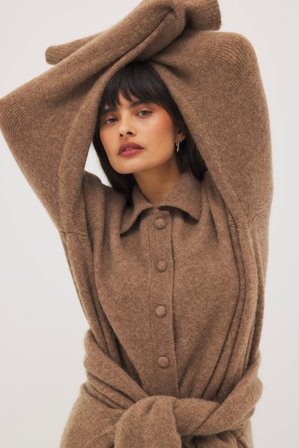 NA-KD - Strikket cardigan i ullblanding - Cardigan - Brun - M