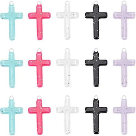 1 Ask 30 st Kors Charm Bulk Akryl Kors Charm Halloween Blandade Färger Västra Kors Rosaries Kors Charm för Smyckestillverkning Charm Tillbehör DIY Cr