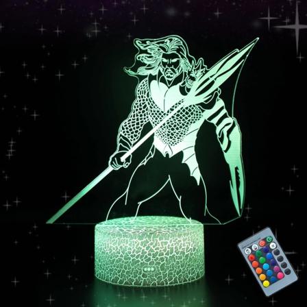 WJ 3D Yövalot Poseidon Merten Kuningas 16 Väriä Vaihdettava LED Illuusio Pöytälamppu Kaukosäätimellä Huoneen Sisustus Syntymäpäivälahjat Kung Arthur