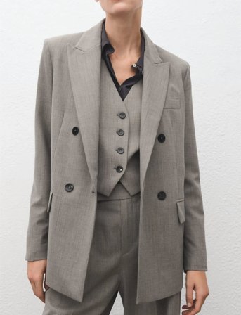 Mango Double-Breasted Wool Blend Blazer - Grey - S