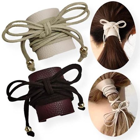 2 stk. Læder Hårbånd/Læder Hårwrap/Læder Hestehale Holder Viking Hårtilbehør Handske Wrap Manschetter Kvinder Tykt Hår Flet Holder Wraps Motorcy