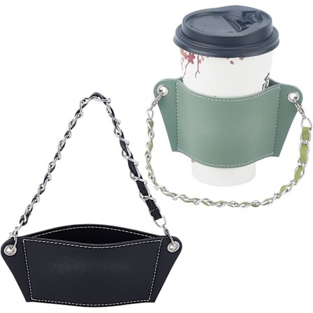 2 stk. læderkopærme 2 farver genanvendelige anti-skoldning kaffekopærme med aftagelig jernhåndtagskæde