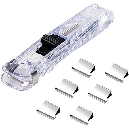 1 stk. bærbar gjennomsiktig plast håndholdt papirklemme dispenser papirklemme med 8 metall refill klips for skolekontor