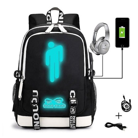 Billie Eilish Billie Eilish Mønster USB-lading Ryggsekk Student Skoleveske Utendørs Skulder Skoleveske