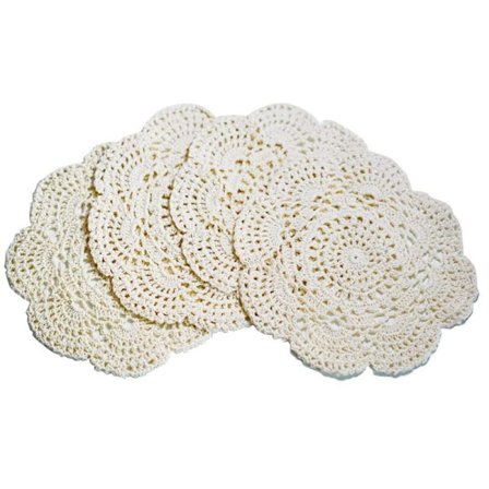 4 stk 8,6 tommers runde heklede brikker blonder brikke håndlagde brikker bomull heklede underlag (beige)