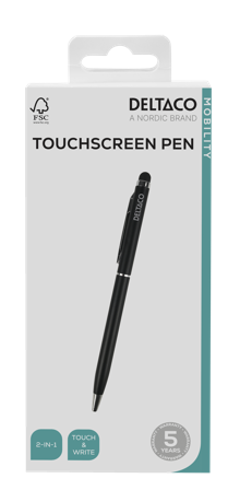 Deltaco 2-in-1 pen, write with ink and use for touch screens, black