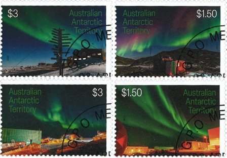 Australsk Antarktis - Polarlyset Aurora Australis - Stemplet sæt 4v