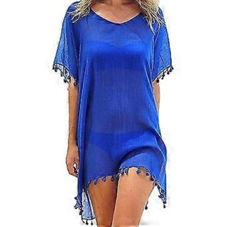 Strandkjole for kvinner sommerkjole bikini cover up sommer badetøy lang skjorte tunika strandponcho frynsete sexy chiffon strandbluse kvinner