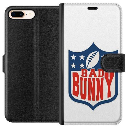 Kompatibelt Lommeboketui til Apple iPhone 8 Plus Bad Bunny rød grafisk plakat med portrett og typografi i latinamerikansk popdesign