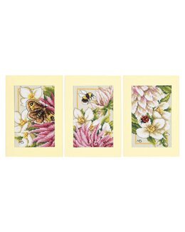 Broderikit Kort Dahlia blommor 3-pack