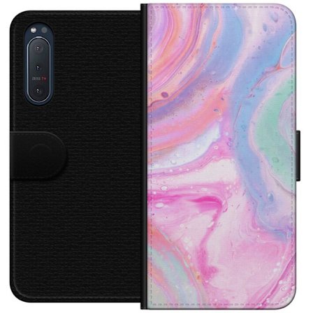 Yhteensopiva Lompakkokotelo Sony Sony Xperia 5 II Abstrakti pastellin värinen marmoritaide, jossa on nestemäinen akryyli vaikutus pinkissä, sinises