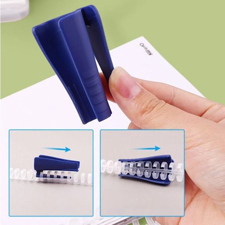 Blå mappöppnare i plast för att binda anteckningsböcker