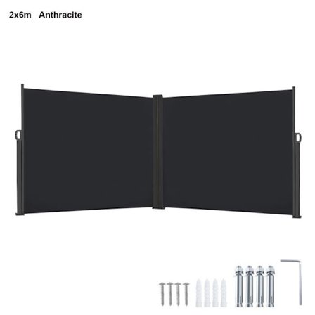 Brise-Vue - UISEBRT - Dubbel Sido-Retraktabel - 200 x 600 cm - Antracit - UV-skydd