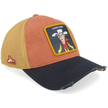 Capslab - Oranje trucker Cap - Lucky Luke Orange/Brown A-frame Trucker @ Hatstore