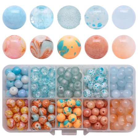 8MM runde perler farget krystallglassperler kontrastfarge 10 rutenettboks DIY smykketilbehør