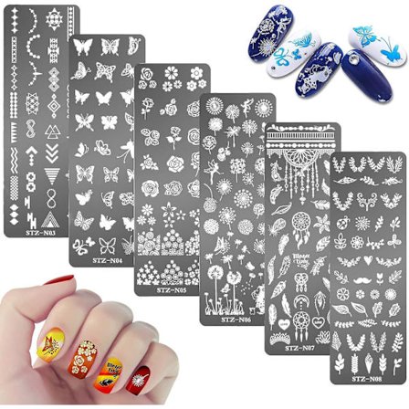 6 st Nail Stamping Plate, Nail Stamping Plate, Butterfly Flowers Nail Stamper för Nail Art Design Manikyr