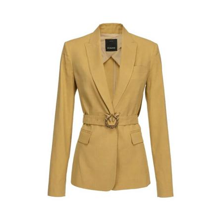 Pinko, Blazer With Love Birds Belt Żółty, Kobieta, Rozmiar: M