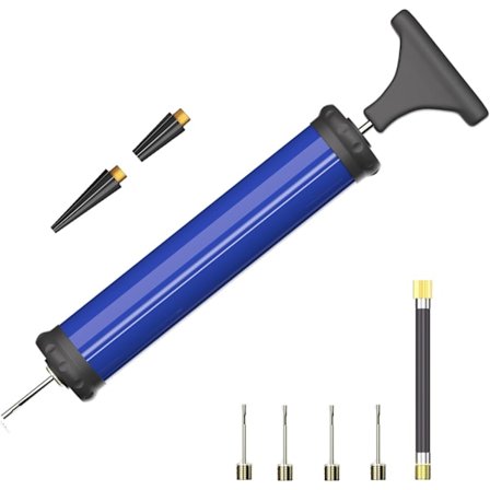 Kannettava pallopumppu, ilmapumppu, jossa neula, suutin, jatkoletku käsipumput koripallolle, jalkapallolle, lentopallolle