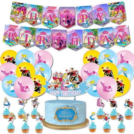 Alice i underlandet Grattis på födelsedagen set latex ballonger party dekoration kit