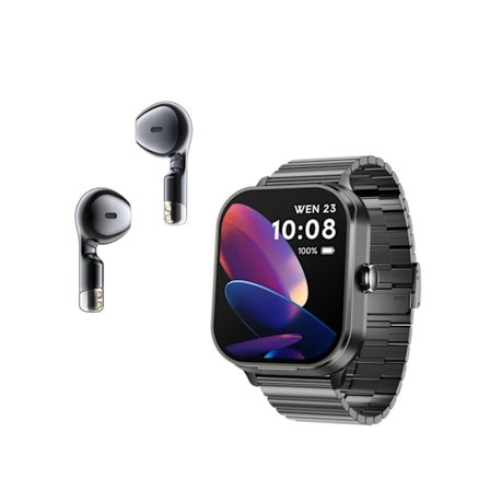 Smartwatch med TWS-hovedtelefoner 2 i 1 Bluetooth-opkald Sportsur Puls- og sundhedsovervågning Sort